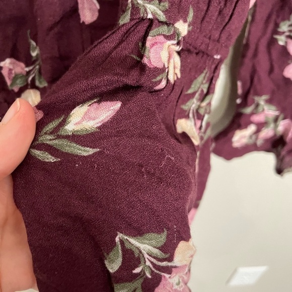 American Eagle Floral Romper Burgundy Purple XXS - Picture 5 of 8